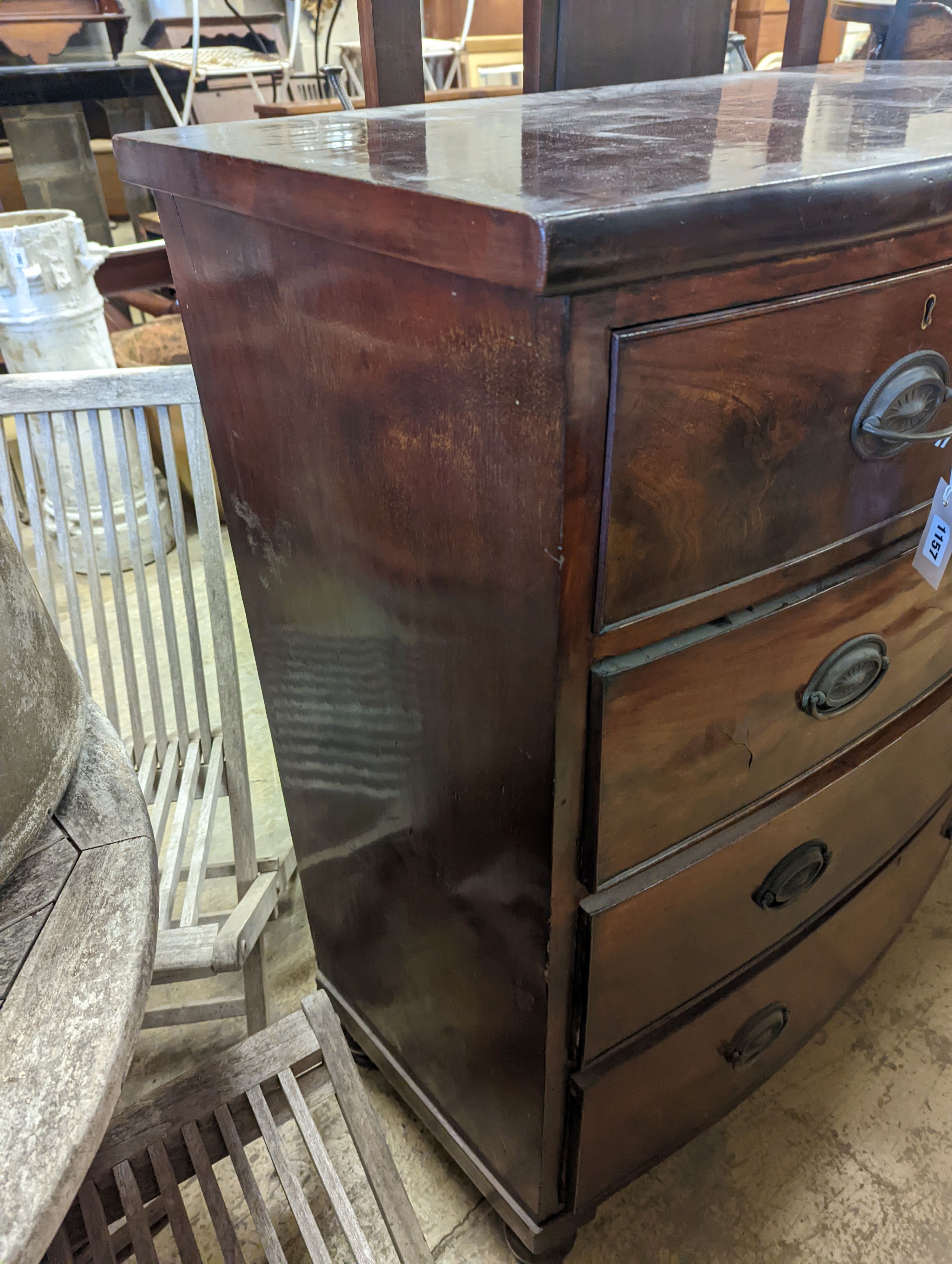 A Victorian mahogany bow front chest, width 104cm, depth 52cm, height 119cm